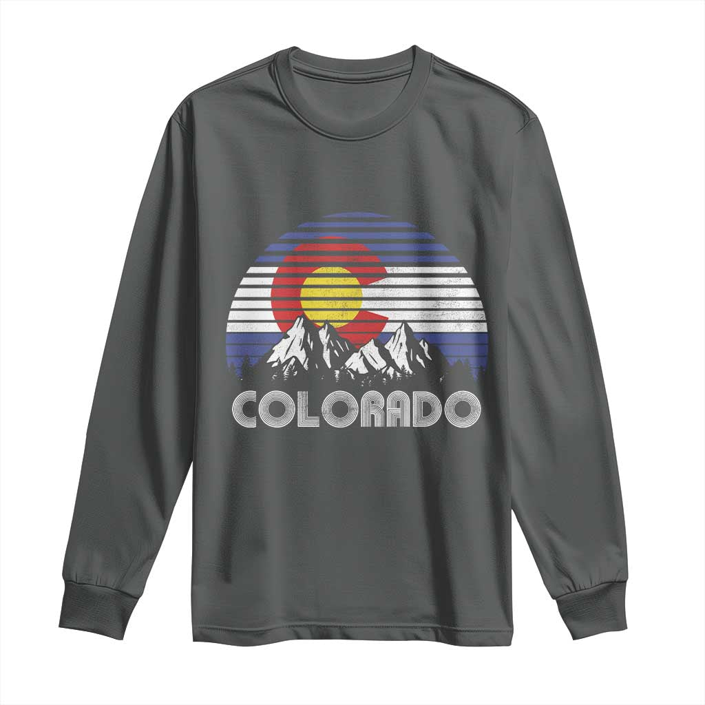 Colorado Flag Mountain 70s Retro Patriotic Colorado State Day Long Sleeve Shirt TS11 Dark Heather Print Your Wear