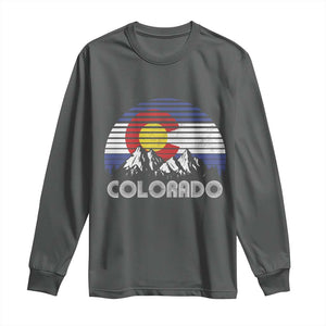Colorado Flag Mountain 70s Retro Patriotic Colorado State Day Long Sleeve Shirt TS11 Dark Heather Print Your Wear