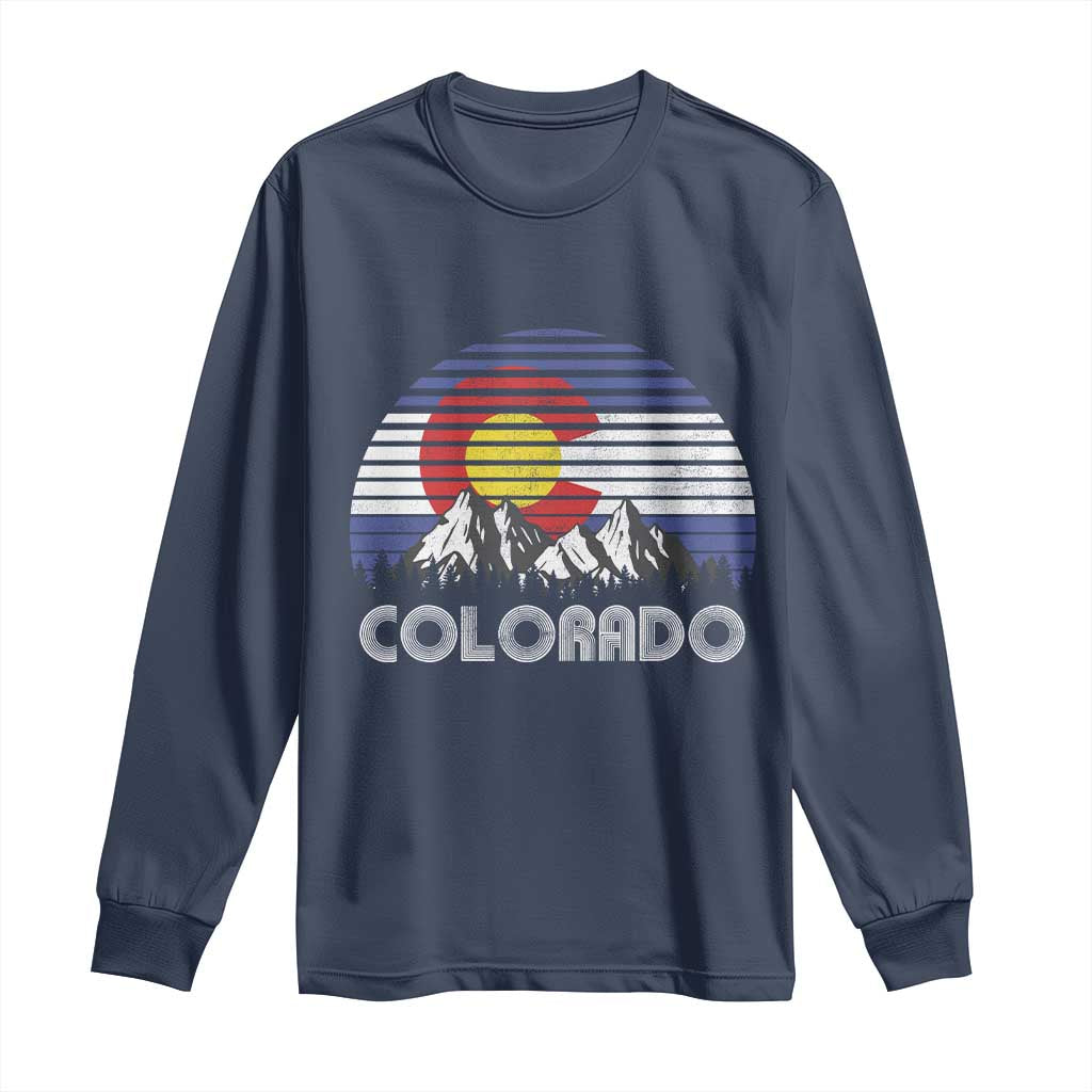 Colorado Flag Mountain 70s Retro Patriotic Colorado State Day Long Sleeve Shirt TS11 Navy Print Your Wear
