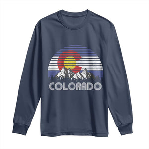 Colorado Flag Mountain 70s Retro Patriotic Colorado State Day Long Sleeve Shirt TS11 Navy Print Your Wear