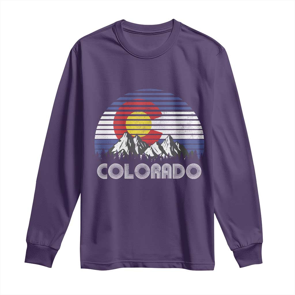 Colorado Flag Mountain 70s Retro Patriotic Colorado State Day Long Sleeve Shirt TS11 Purple Print Your Wear