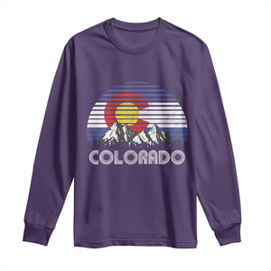 Colorado Flag Mountain 70s Retro Patriotic Colorado State Day Long Sleeve Shirt TS11 Purple Print Your Wear