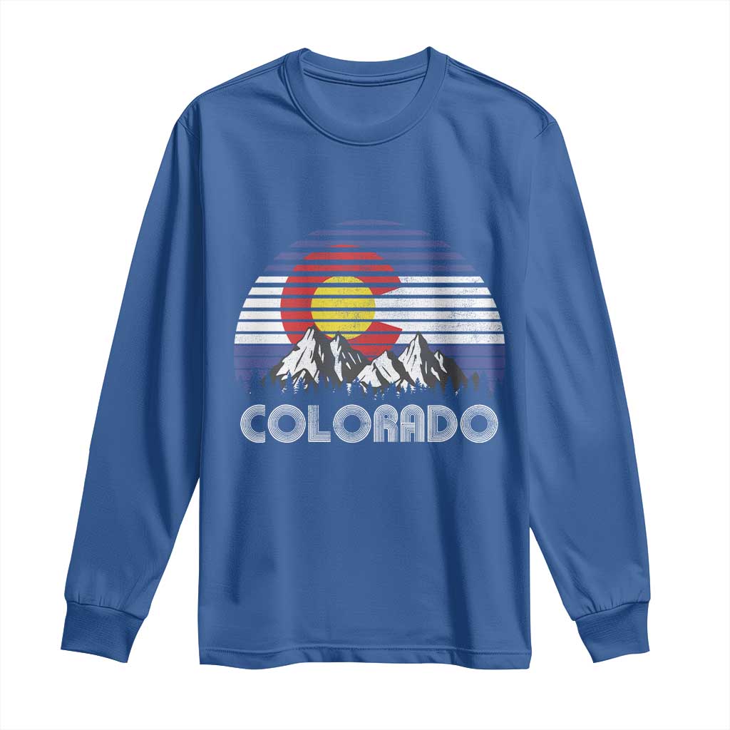 Colorado Flag Mountain 70s Retro Patriotic Colorado State Day Long Sleeve Shirt TS11 Royal Blue Print Your Wear