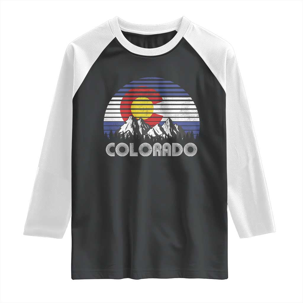 Colorado Flag Mountain 70s Retro Patriotic Colorado State Day Raglan Shirt TS11 Black White Print Your Wear