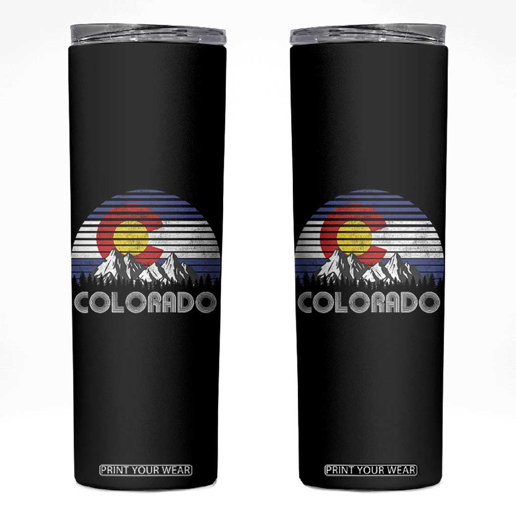 Colorado Flag Mountain 70s Retro Patriotic Colorado State Day Skinny Tumbler TS11 Black Print Your Wear