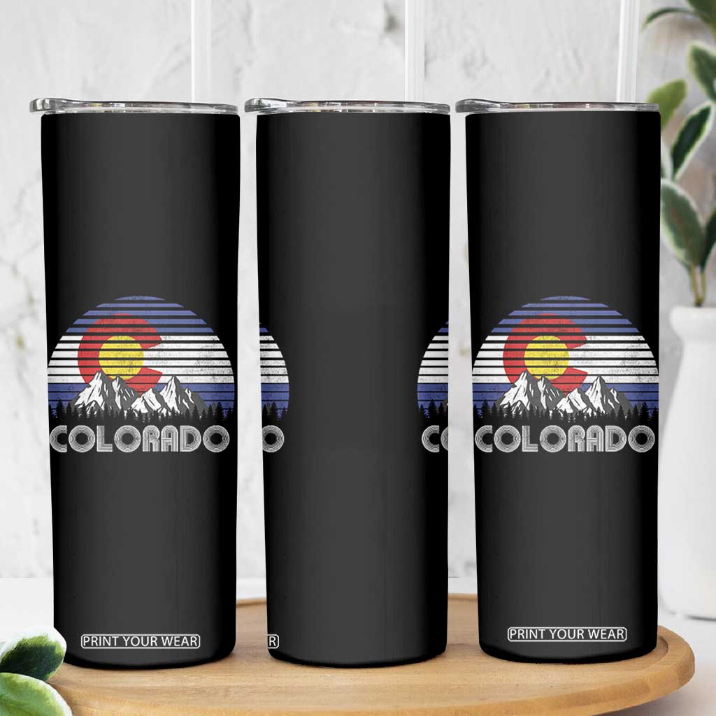 Colorado Flag Mountain 70s Retro Patriotic Colorado State Day Skinny Tumbler TS11 Print Your Wear