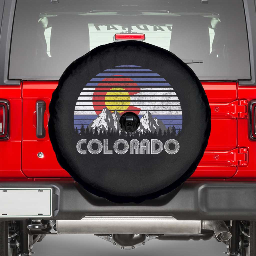 Colorado Flag Mountain 70s Retro Patriotic Colorado State Day Spare Tire Cover TS11 Black Print Your Wear