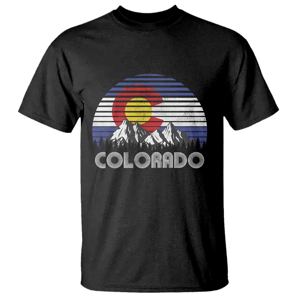 Colorado Flag Mountain 70s Retro Patriotic Colorado State Day T Shirt TS11 Black Print Your Wear