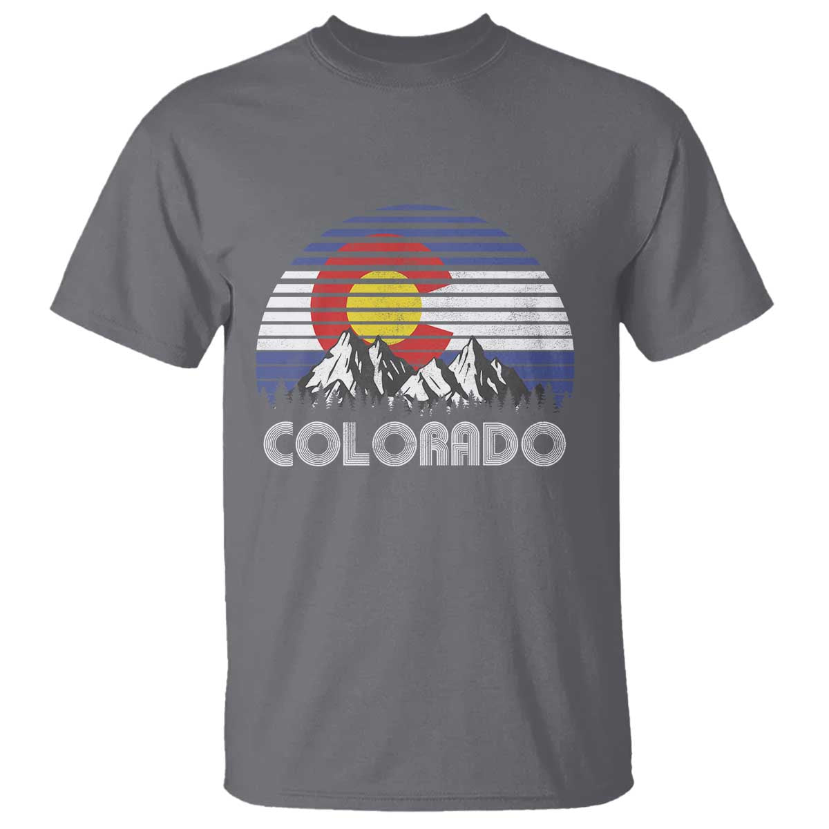 Colorado Flag Mountain 70s Retro Patriotic Colorado State Day T Shirt TS11 Charcoal Print Your Wear