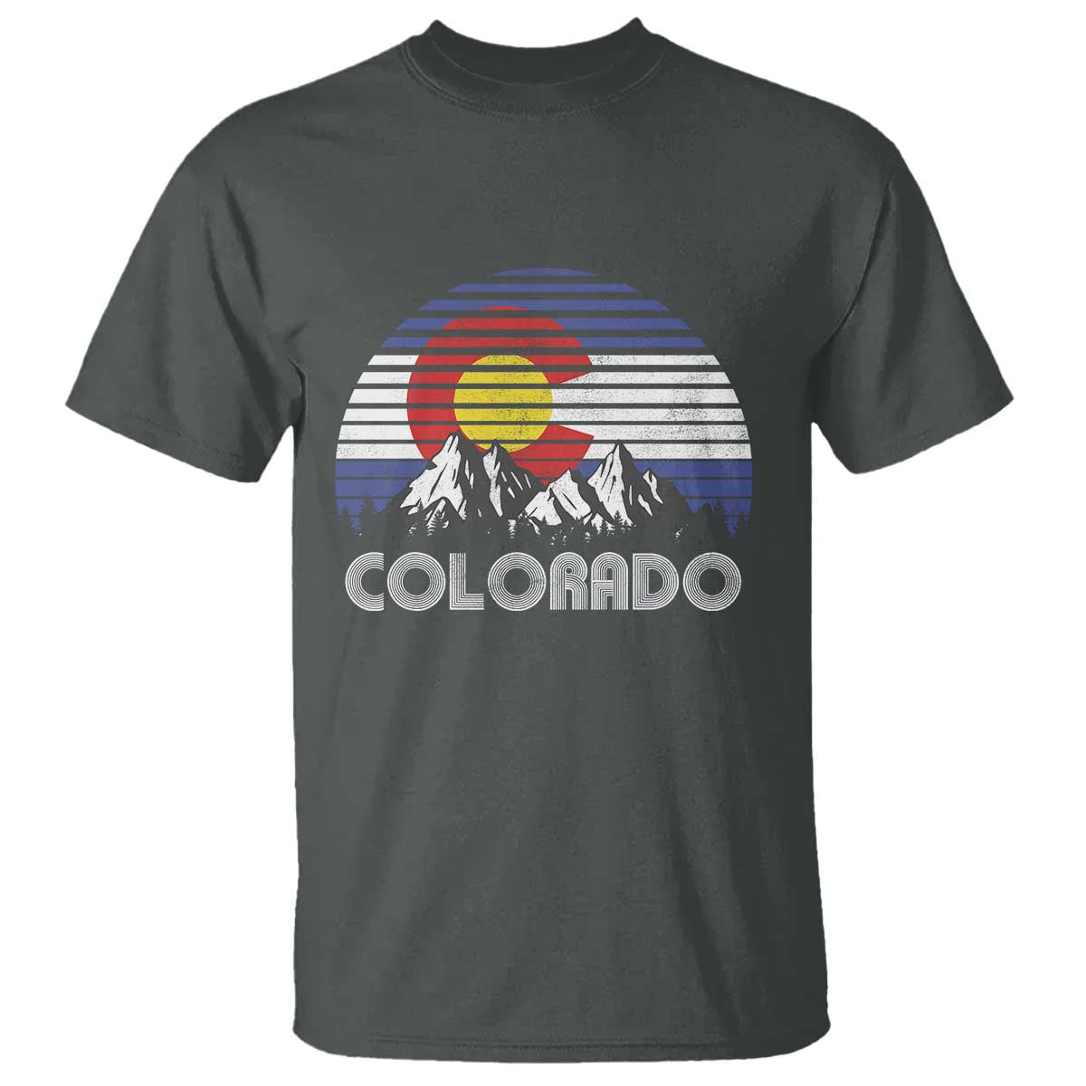 Colorado Flag Mountain 70s Retro Patriotic Colorado State Day T Shirt TS11 Dark Heather Print Your Wear