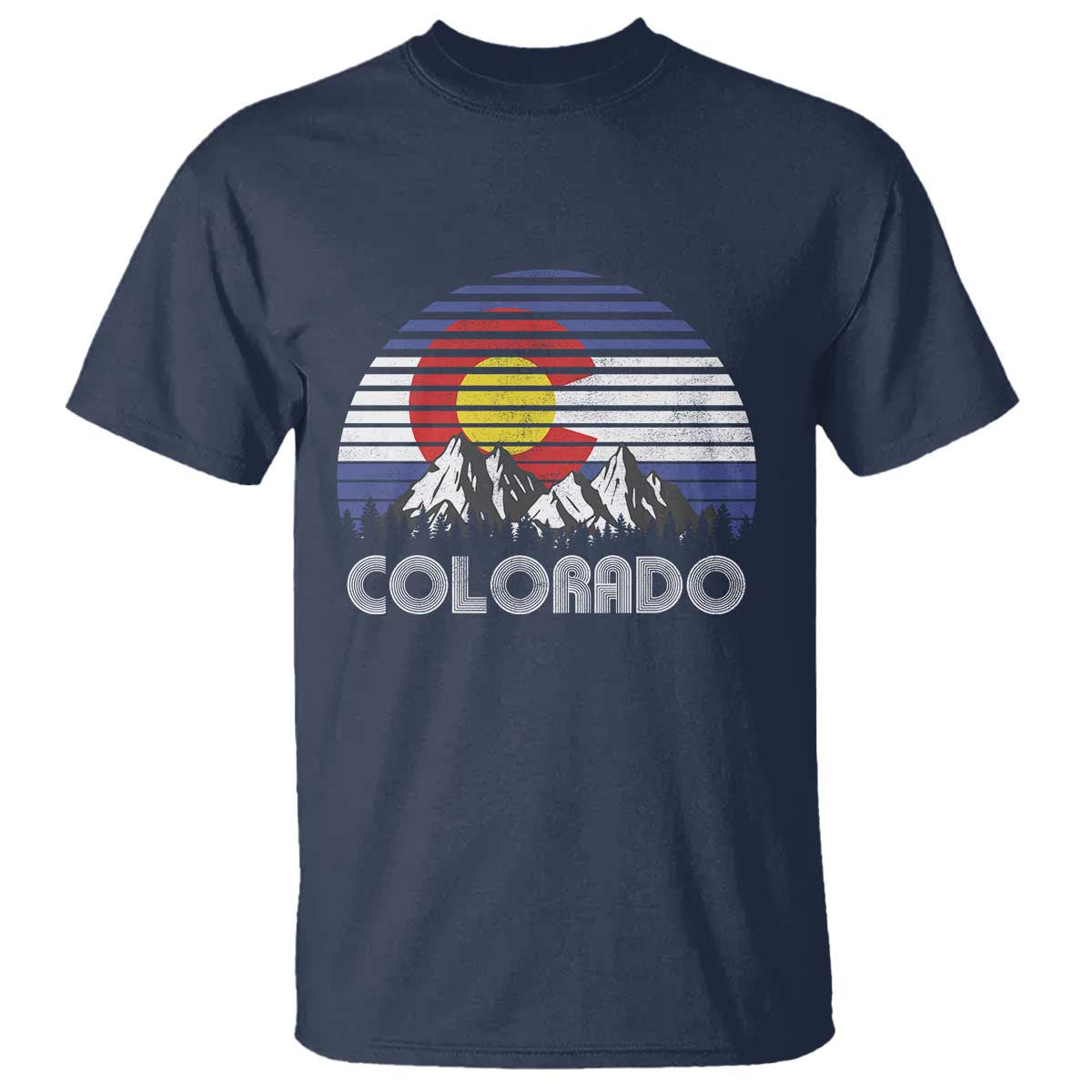 Colorado Flag Mountain 70s Retro Patriotic Colorado State Day T Shirt TS11 Navy Print Your Wear
