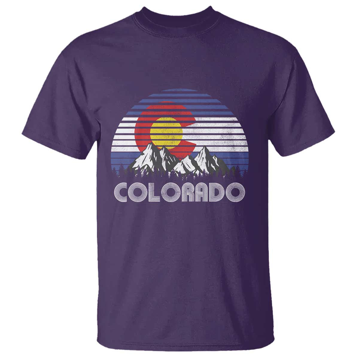 Colorado Flag Mountain 70s Retro Patriotic Colorado State Day T Shirt TS11 Purple Print Your Wear