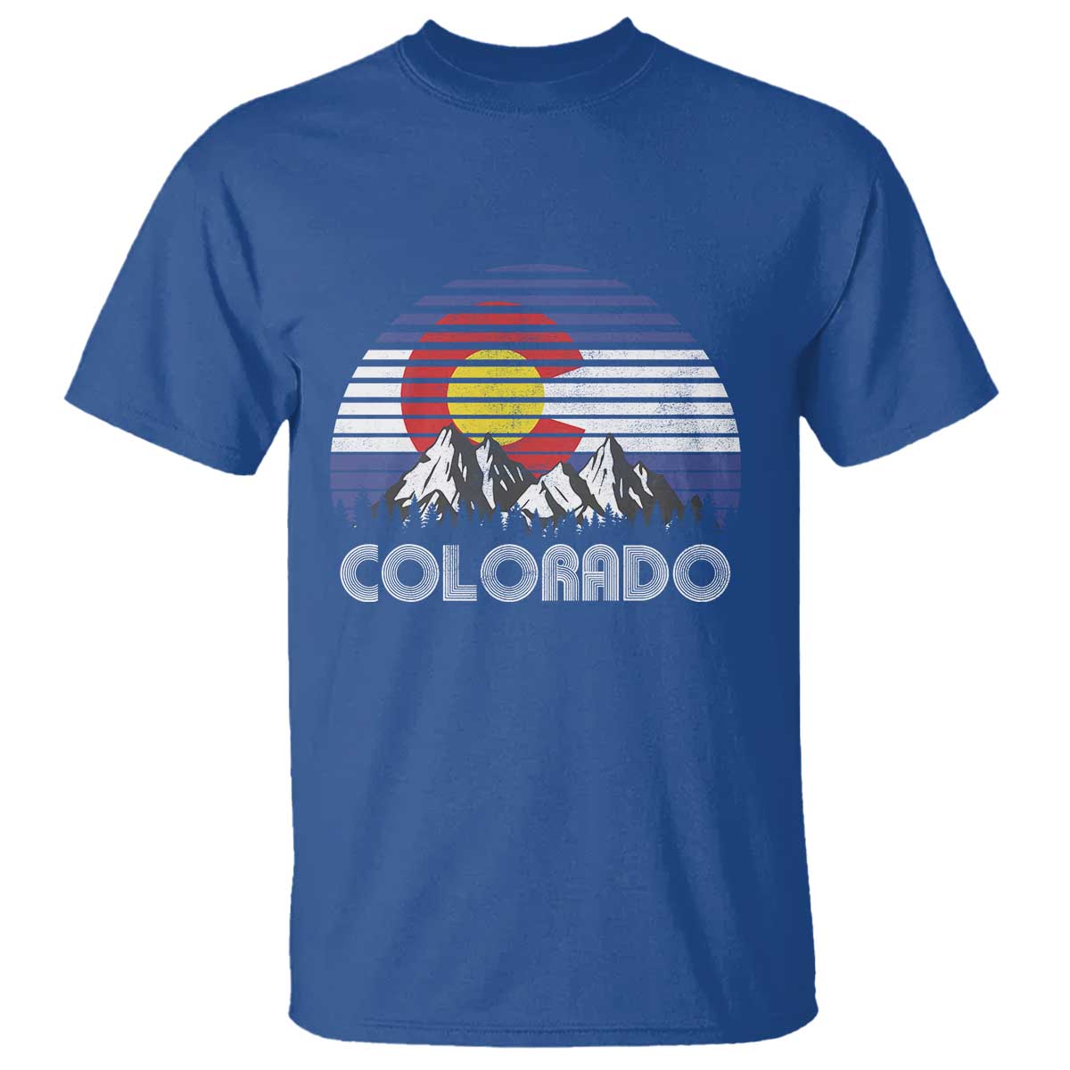 Colorado Flag Mountain 70s Retro Patriotic Colorado State Day T Shirt TS11 Royal Blue Print Your Wear