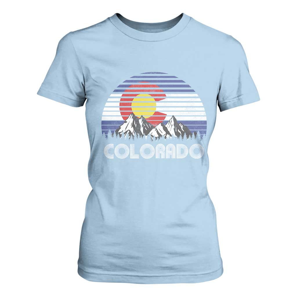 Colorado Flag Mountain 70s Retro Patriotic Colorado State Day T Shirt For Women TS11 Light Blue Print Your Wear