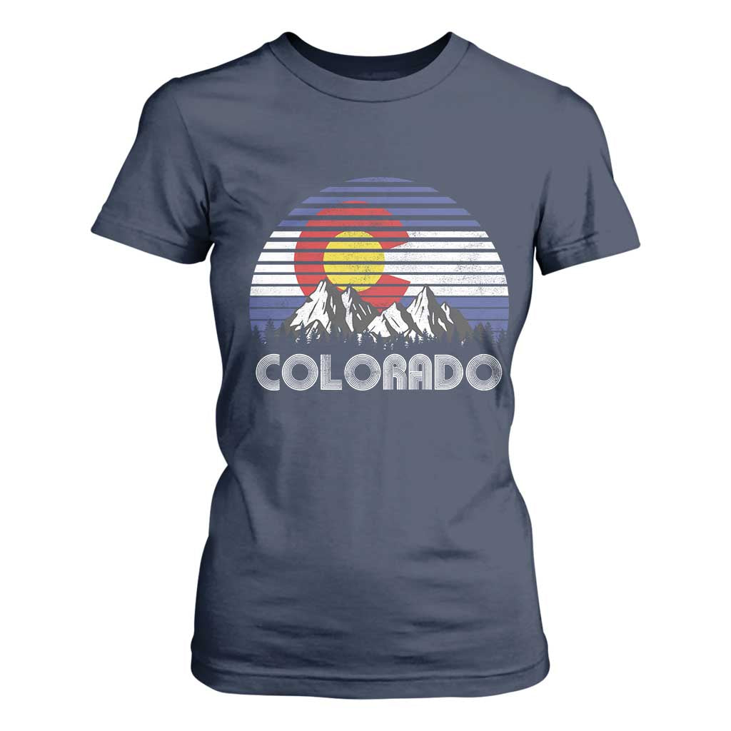 Colorado Flag Mountain 70s Retro Patriotic Colorado State Day T Shirt For Women TS11 Navy Print Your Wear