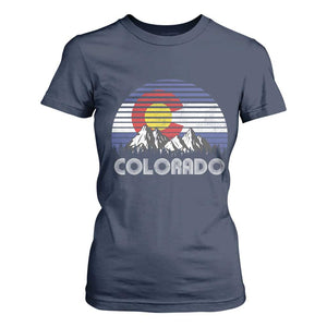 Colorado Flag Mountain 70s Retro Patriotic Colorado State Day T Shirt For Women TS11 Navy Print Your Wear