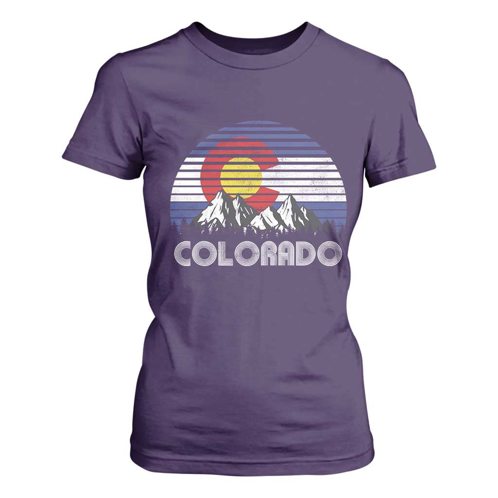 Colorado Flag Mountain 70s Retro Patriotic Colorado State Day T Shirt For Women TS11 Purple Print Your Wear