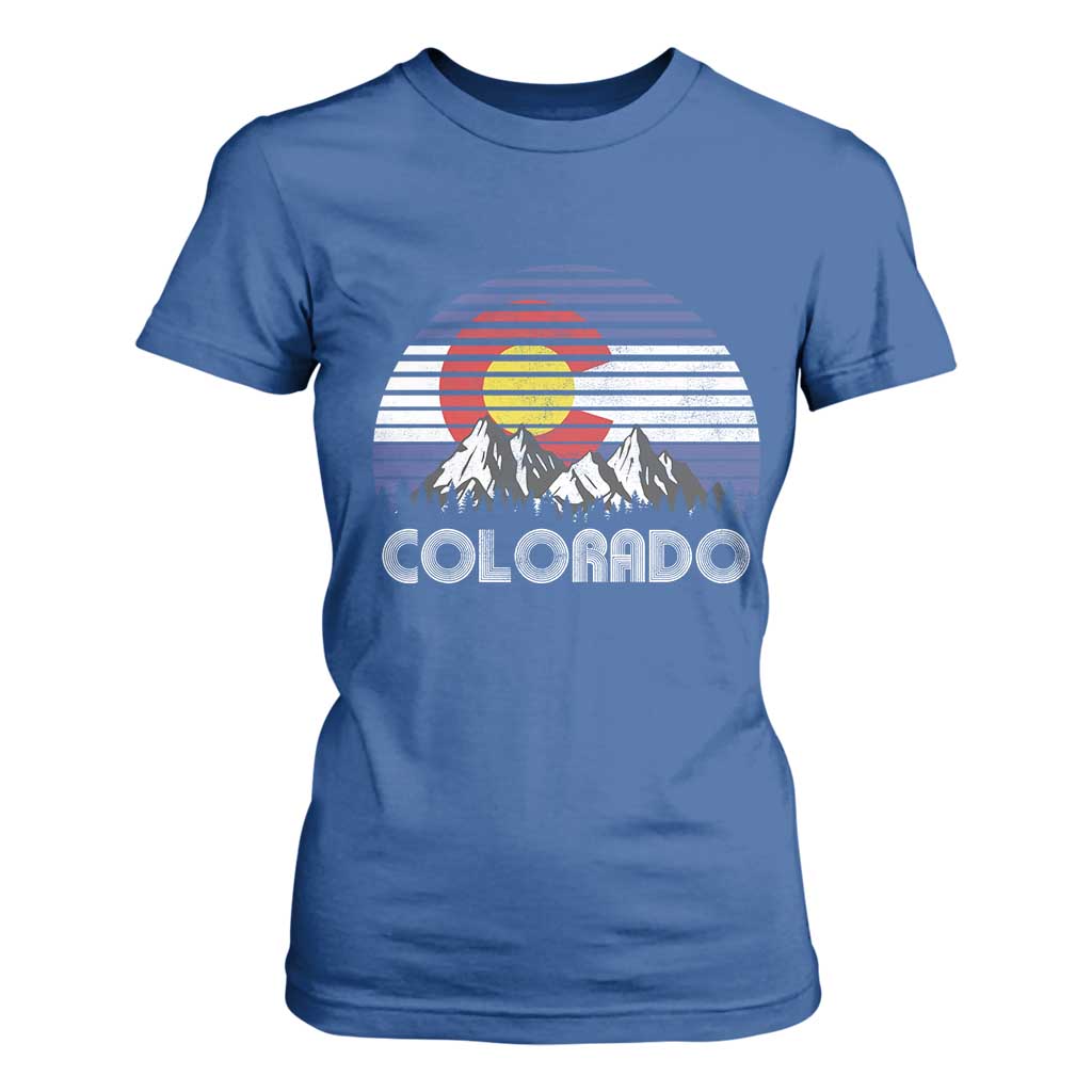 Colorado Flag Mountain 70s Retro Patriotic Colorado State Day T Shirt For Women TS11 Royal Blue Print Your Wear