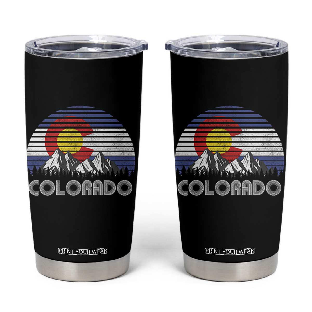 Colorado Flag Mountain 70s Retro Patriotic Colorado State Day Tumbler Cup TS11 Black Print Your Wear