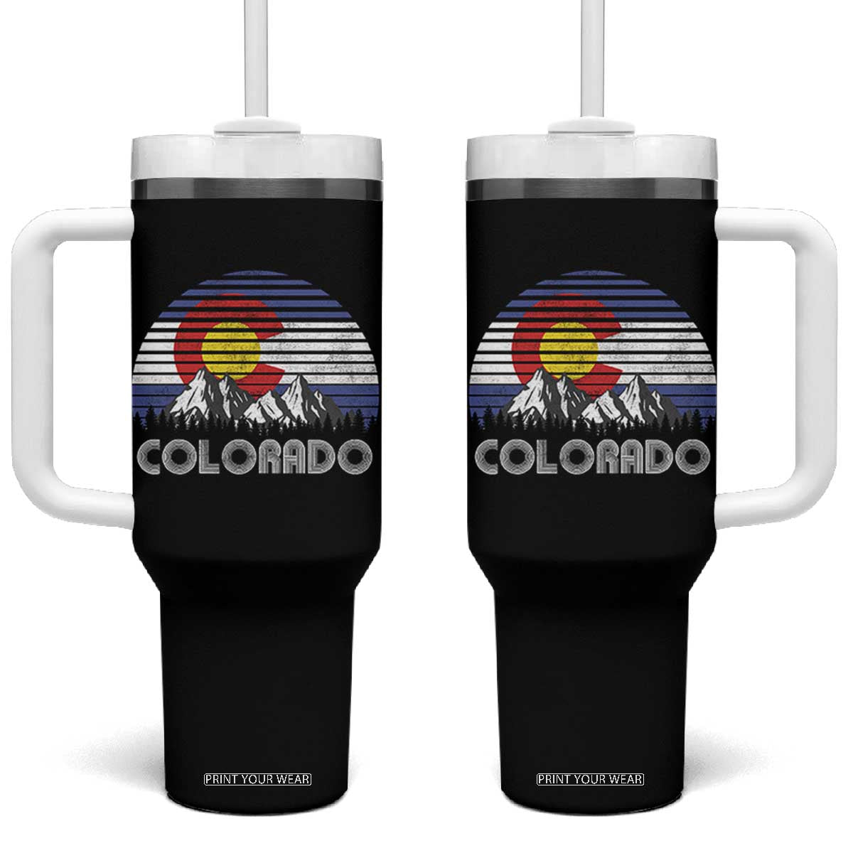 Colorado Flag Mountain 70s Retro Patriotic Colorado State Day Tumbler With Handle TS11 One Size: 40 oz Black Print Your Wear