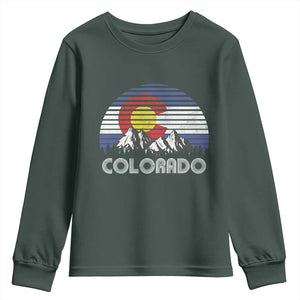 Colorado Flag Mountain 70s Retro Patriotic Colorado State Day Youth Sweatshirt TS11 Dark Forest Green Print Your Wear