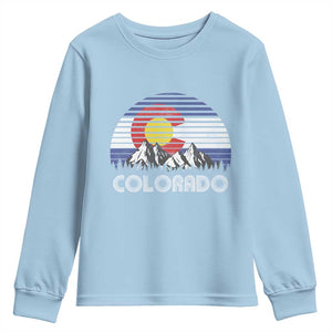 Colorado Flag Mountain 70s Retro Patriotic Colorado State Day Youth Sweatshirt TS11 Light Blue Print Your Wear