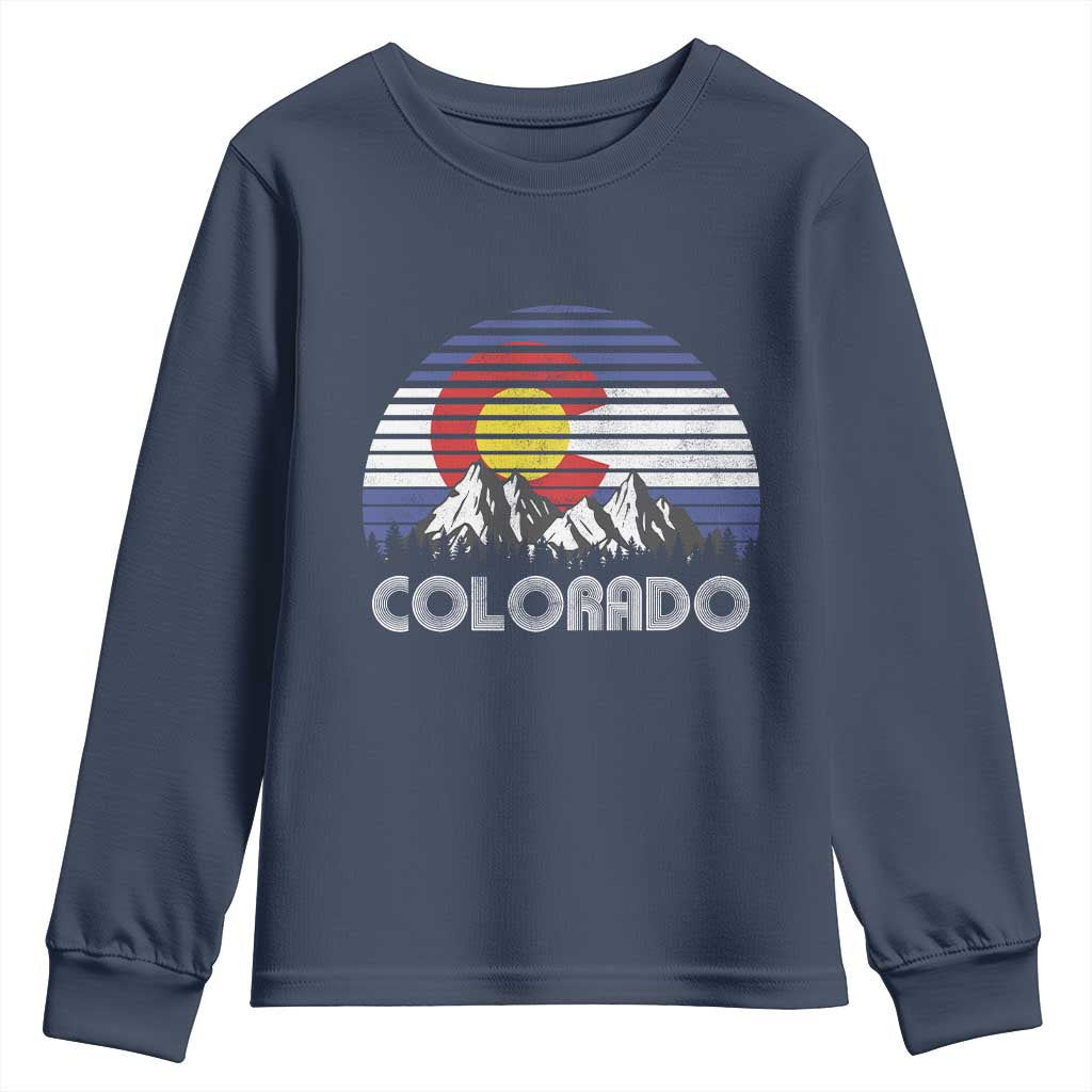 Colorado Flag Mountain 70s Retro Patriotic Colorado State Day Youth Sweatshirt TS11 Navy Print Your Wear