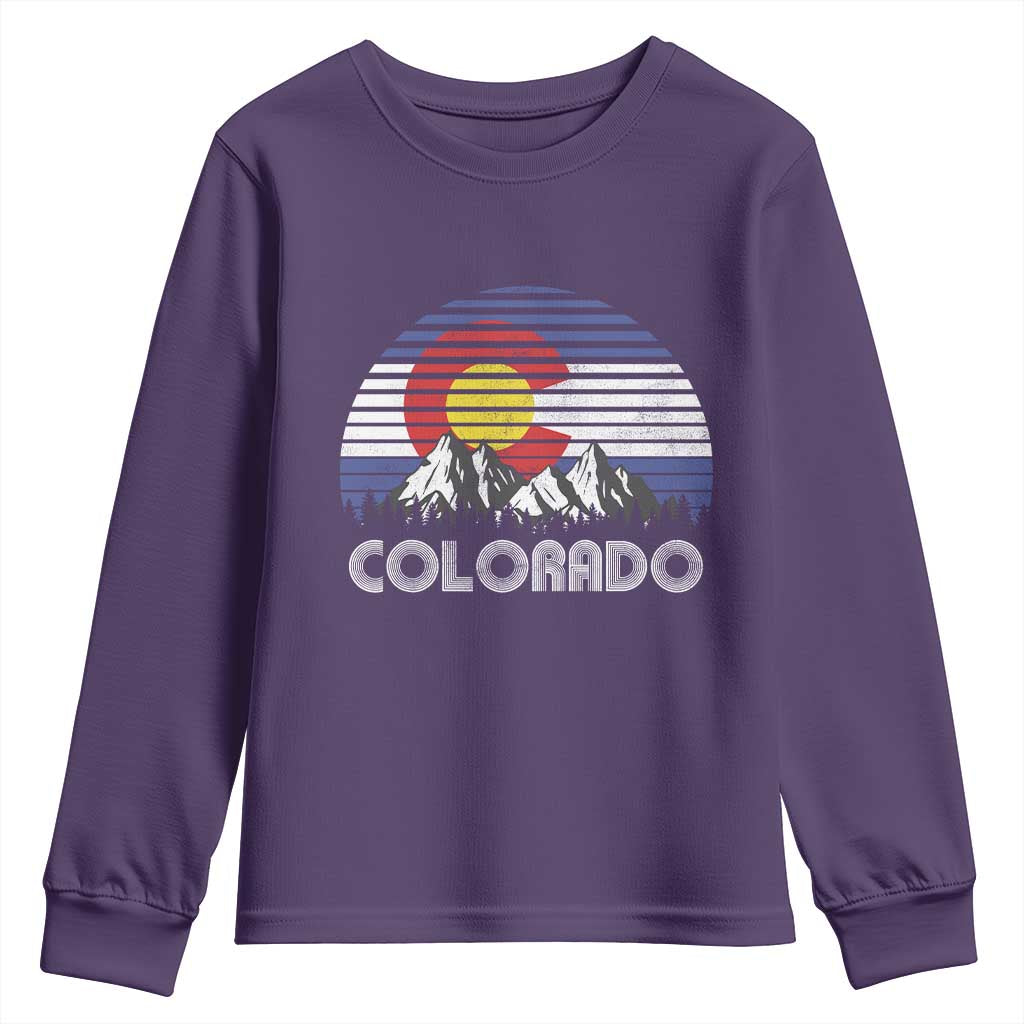 Colorado Flag Mountain 70s Retro Patriotic Colorado State Day Youth Sweatshirt TS11 Purple Print Your Wear