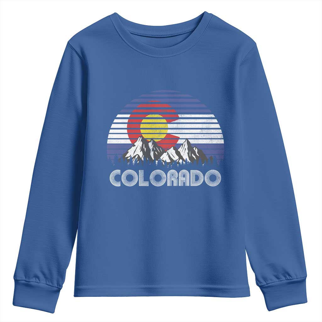 Colorado Flag Mountain 70s Retro Patriotic Colorado State Day Youth Sweatshirt TS11 Royal Blue Print Your Wear