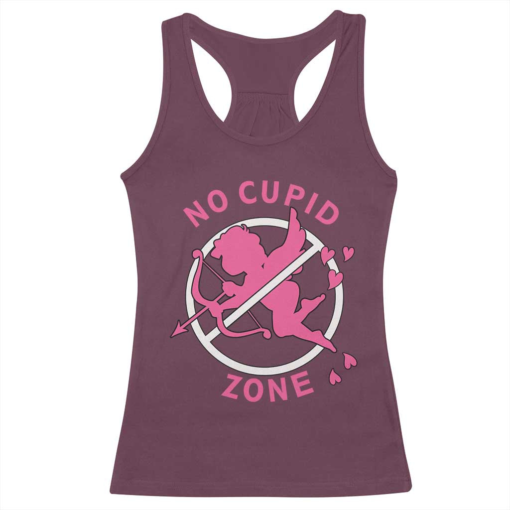 Funny Anti Valentine's Day Racerback Tank Top No Cupid Zone TS11 Maroon Print Your Wear