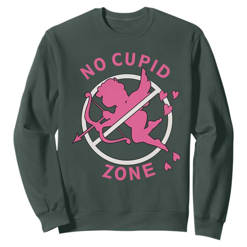 Funny Anti Valentine's Day Sweatshirt No Cupid Zone TS11 Dark Forest Green Print Your Wear