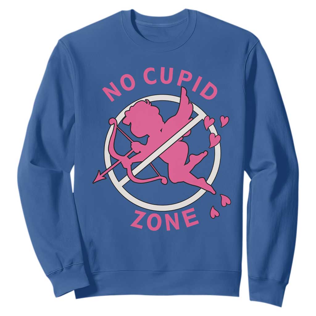 Funny Anti Valentine's Day Sweatshirt No Cupid Zone TS11 Royal Blue Print Your Wear