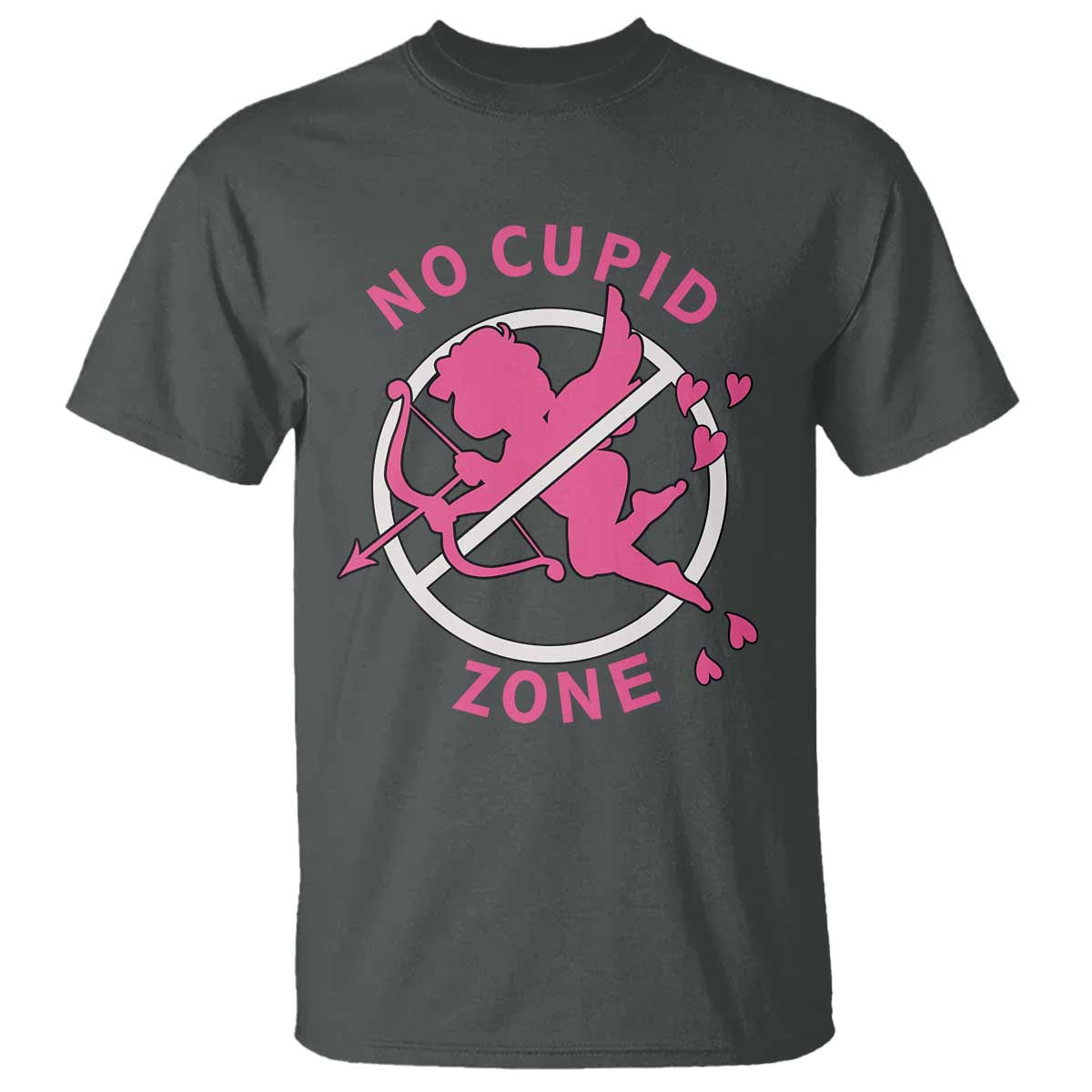 Funny Anti Valentine's Day T Shirt No Cupid Zone TS11 Dark Heather Print Your Wear