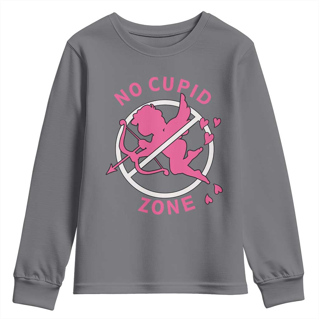 Funny Anti Valentine's Day Youth Sweatshirt No Cupid Zone TS11 Charcoal Print Your Wear