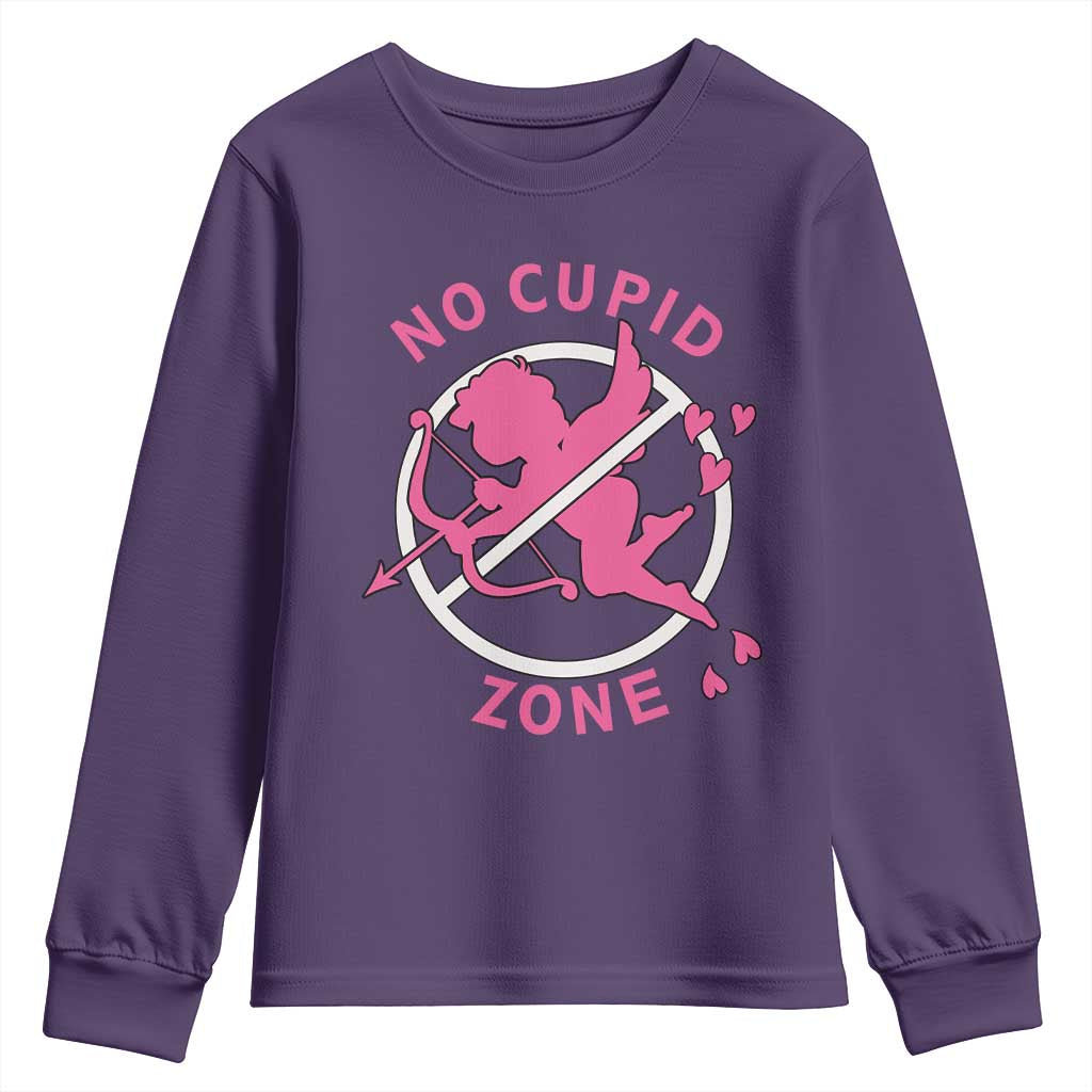 Funny Anti Valentine's Day Youth Sweatshirt No Cupid Zone TS11 Purple Print Your Wear