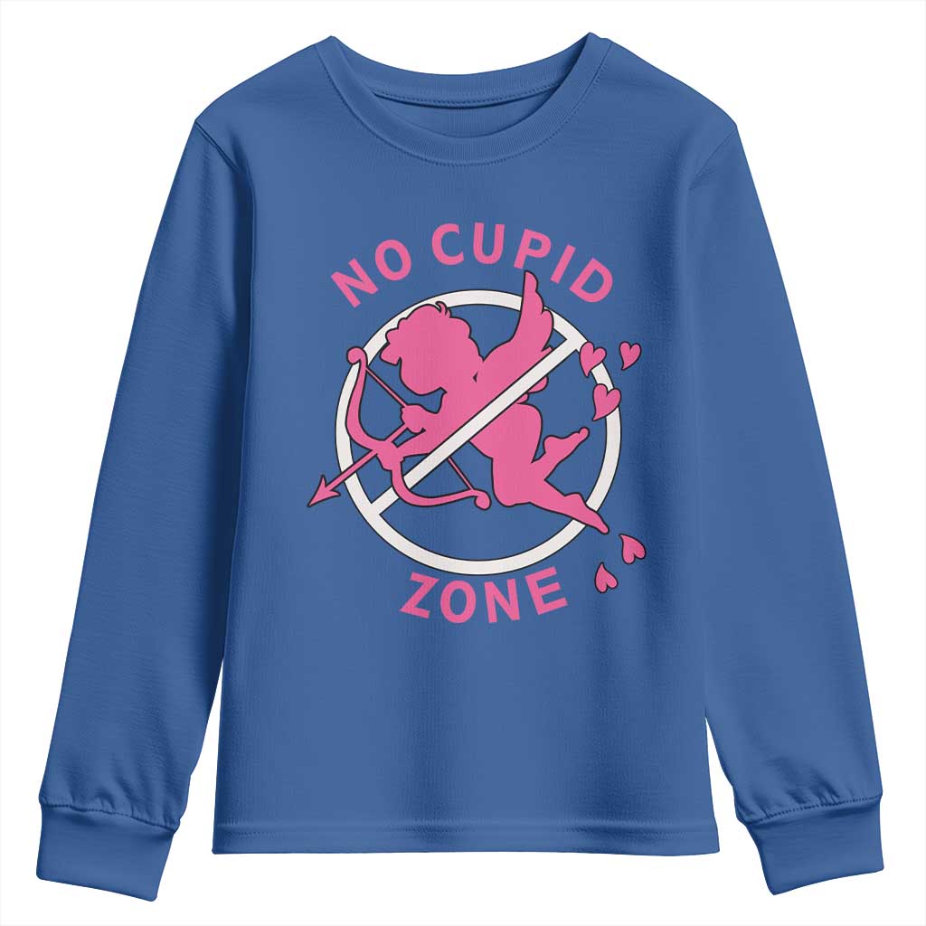 Funny Anti Valentine's Day Youth Sweatshirt No Cupid Zone TS11 Royal Blue Print Your Wear