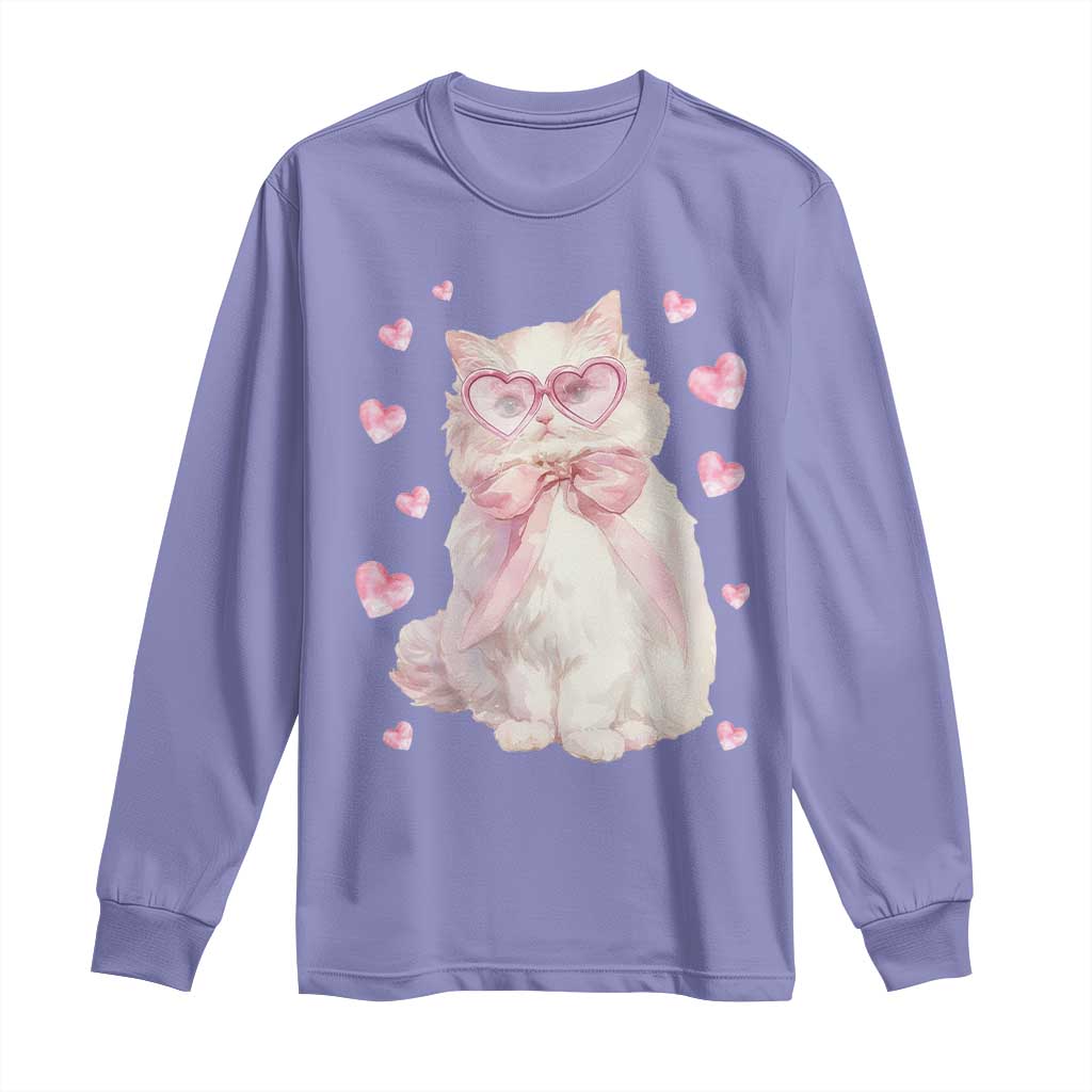 Funny Valentine's Day Cute Heart Cat Long Sleeve Shirt TS11 Violet Print Your Wear