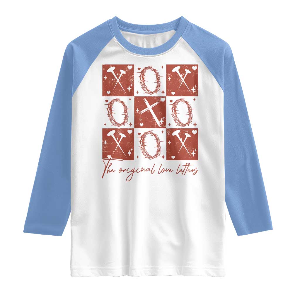 Christian Religious God Valentine's Day Raglan Shirt The Original Love Letters Thorns Cross TS11 White Carolina Blue Print Your Wear