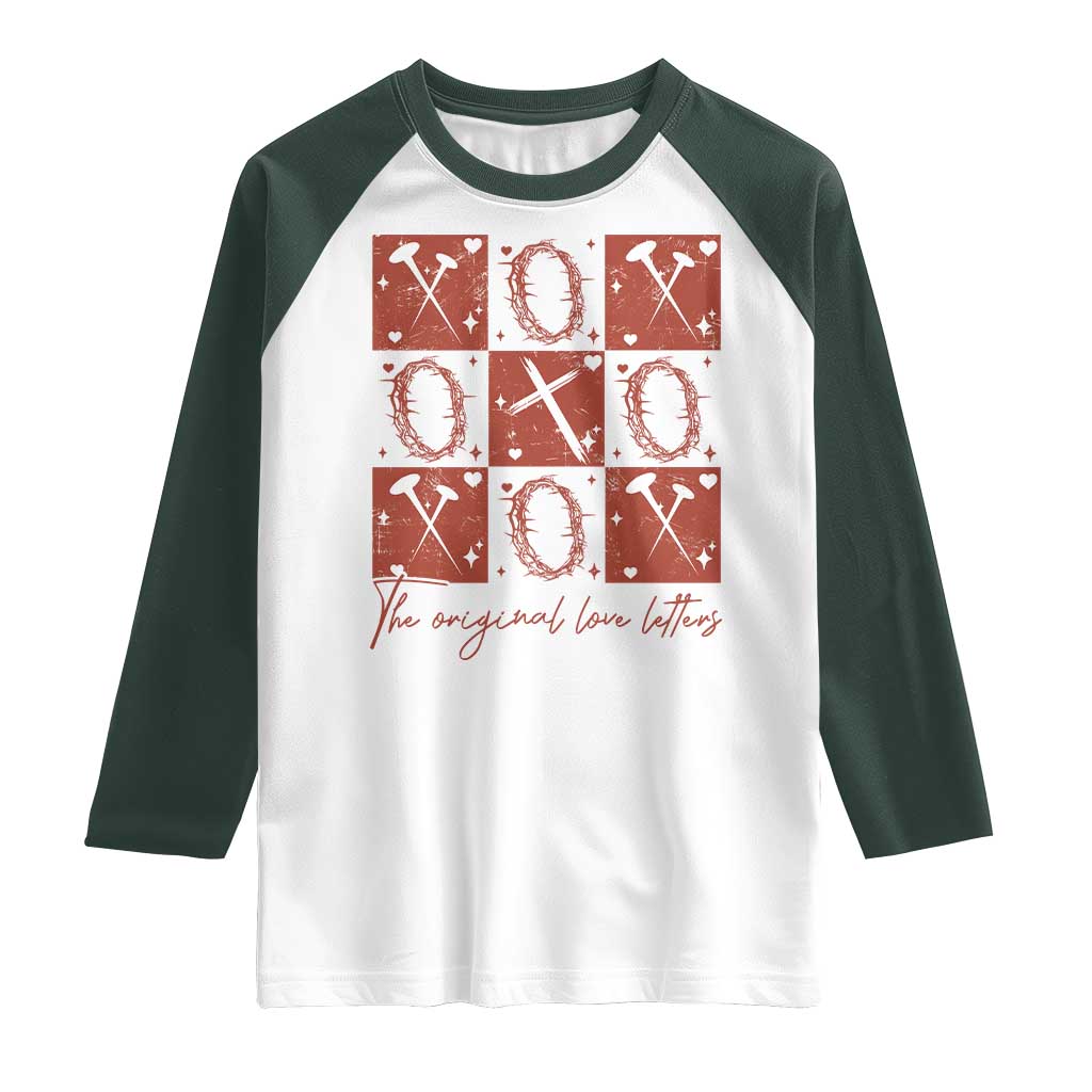 Christian Religious God Valentine's Day Raglan Shirt The Original Love Letters Thorns Cross TS11 White Dark Forest Green Print Your Wear