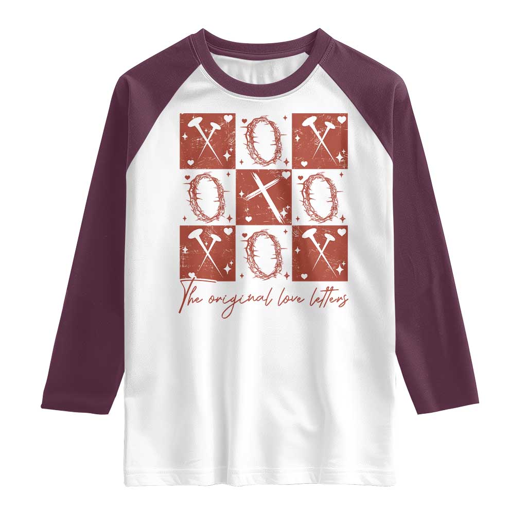 Christian Religious God Valentine's Day Raglan Shirt The Original Love Letters Thorns Cross TS11 White Maroon Print Your Wear