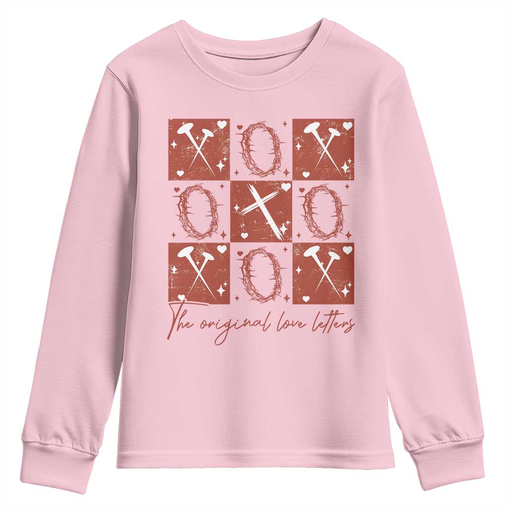 Christian Religious God Valentine's Day Youth Sweatshirt The Original Love Letters Thorns Cross TS11 Light Pink Print Your Wear