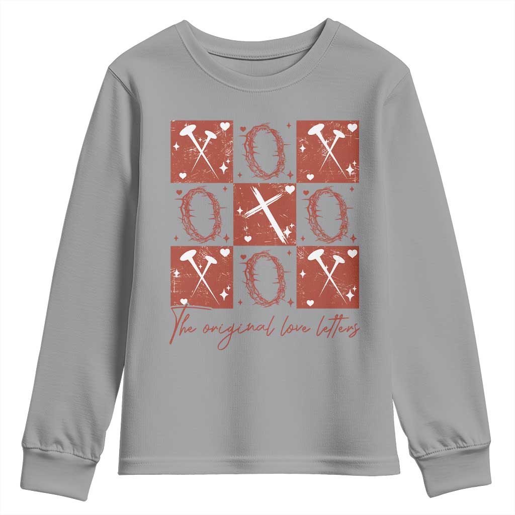 Christian Religious God Valentine's Day Youth Sweatshirt The Original Love Letters Thorns Cross TS11 Sport Gray Print Your Wear