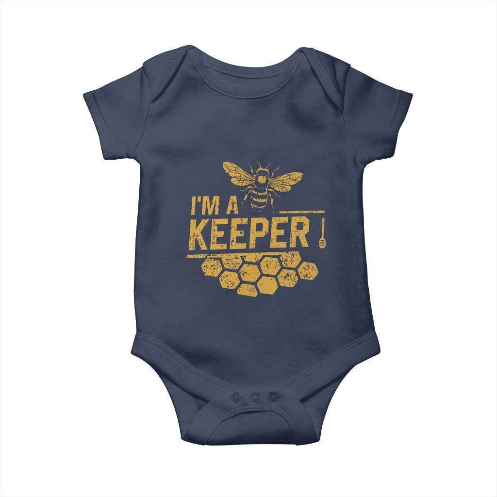 I Am A Keeper Baby Onesie Honey Bee Apiarist Funny Beekeeping TS11 Navy Print Your Wear