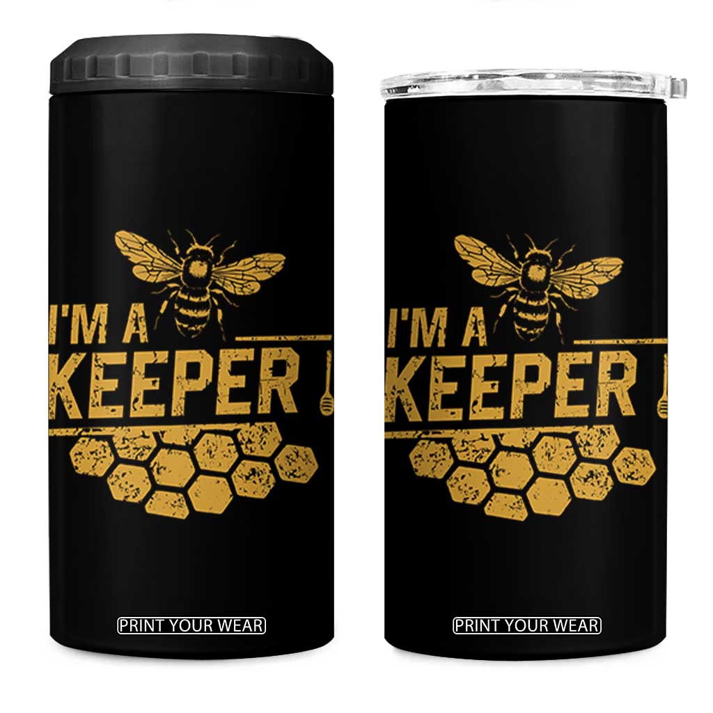 I Am A Keeper 4 in 1 Can Cooler Tumbler Honey Bee Apiarist Funny Beekeeping TS11 One Size: 16 oz Black Print Your Wear