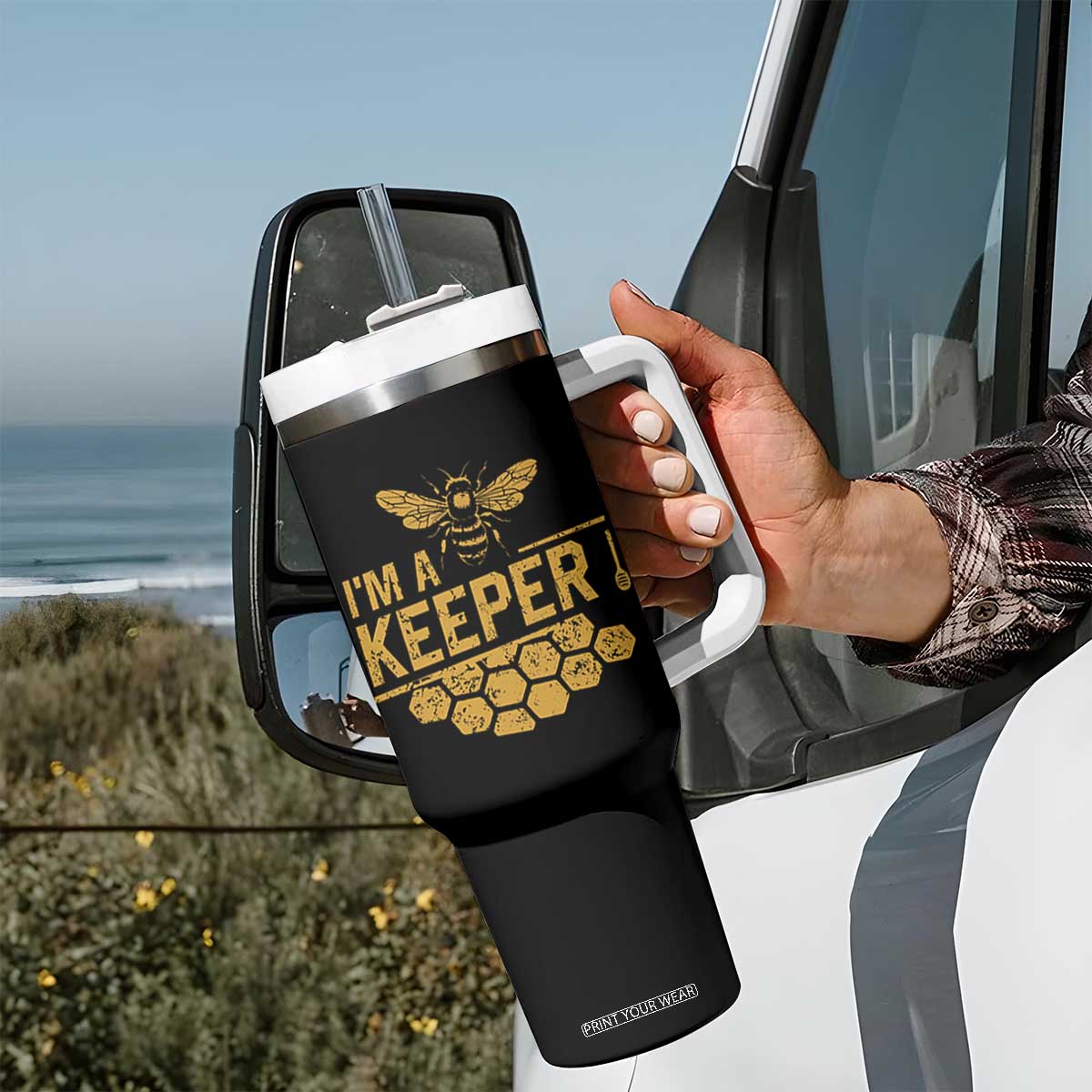 I Am A Keeper Tumbler With Handle Honey Bee Apiarist Funny Beekeeping TS11 Print Your Wear
