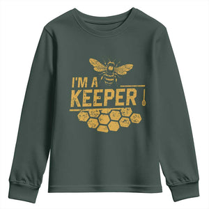 I Am A Keeper Youth Sweatshirt Honey Bee Apiarist Funny Beekeeping TS11 Dark Forest Green Print Your Wear