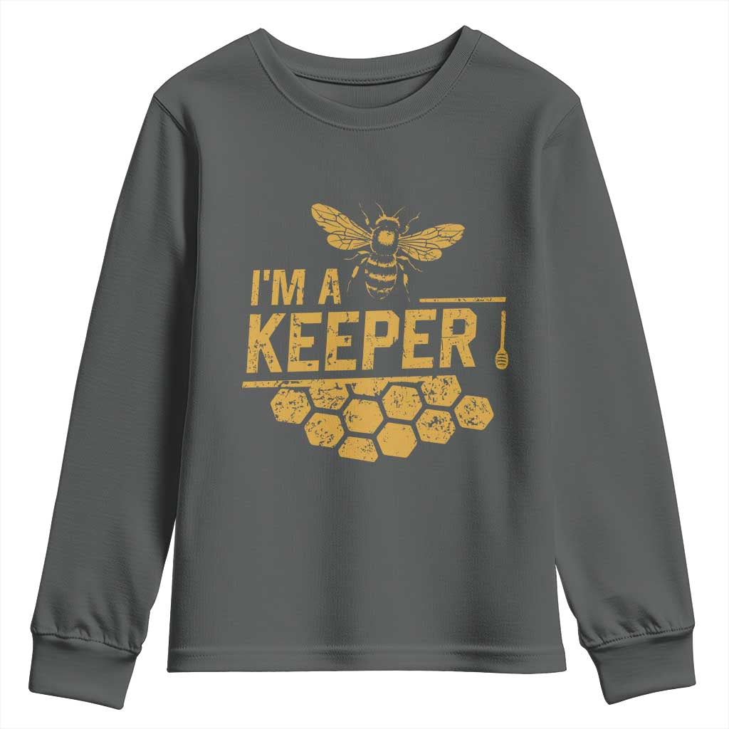 I Am A Keeper Youth Sweatshirt Honey Bee Apiarist Funny Beekeeping TS11 Dark Heather Print Your Wear