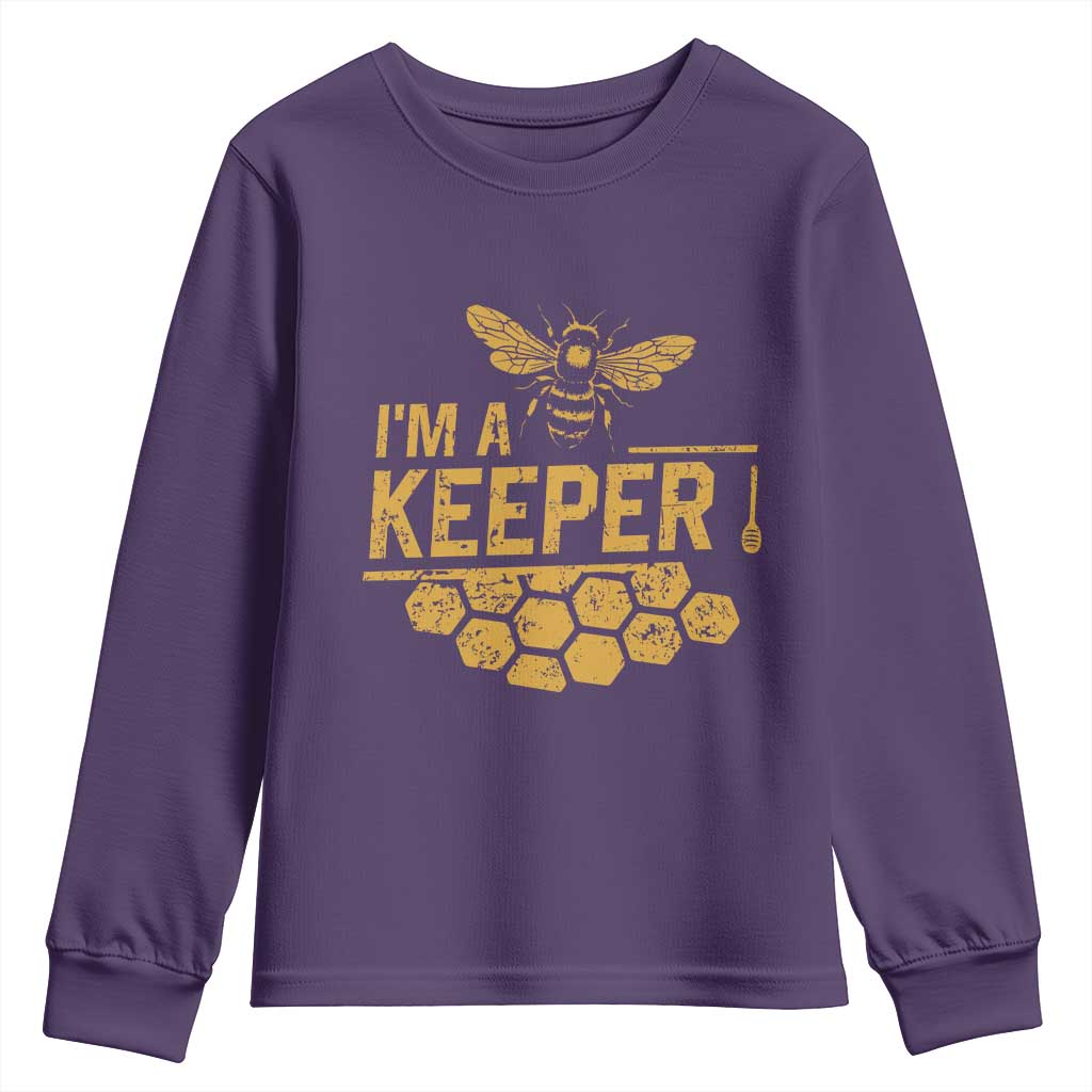 I Am A Keeper Youth Sweatshirt Honey Bee Apiarist Funny Beekeeping TS11 Purple Print Your Wear