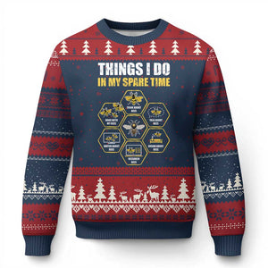 Funny Beekeeper Ugly Christmas Sweater Things I Do in My Spare Time Beekeeping TS11 Navy Red Print Your Wear