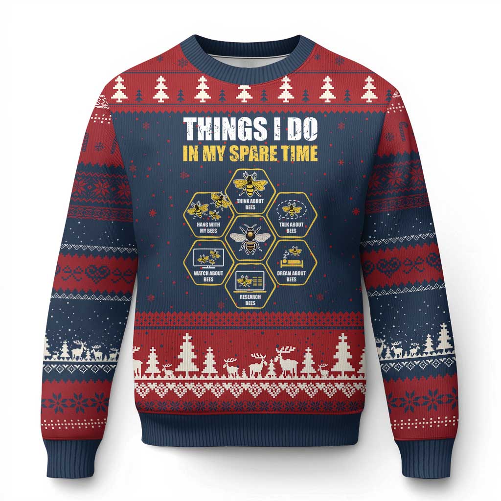 Funny Beekeeper Ugly Christmas Sweater Things I Do in My Spare Time Beekeeping TS11 Navy Red Print Your Wear